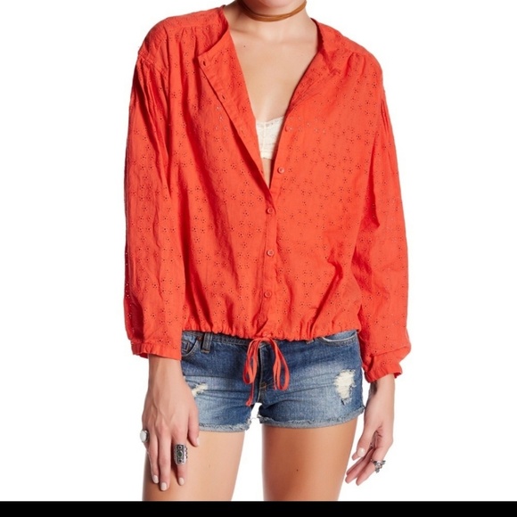 Free People Tops - Free People Stars Align Red Eyelet Blouse S/P